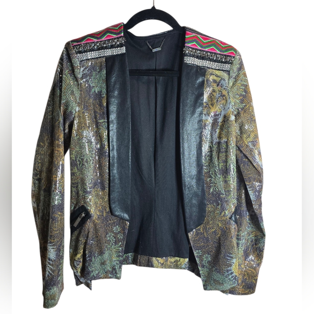 Custo Barcelona Sequin Tiger Embroidered Blazer Size 38